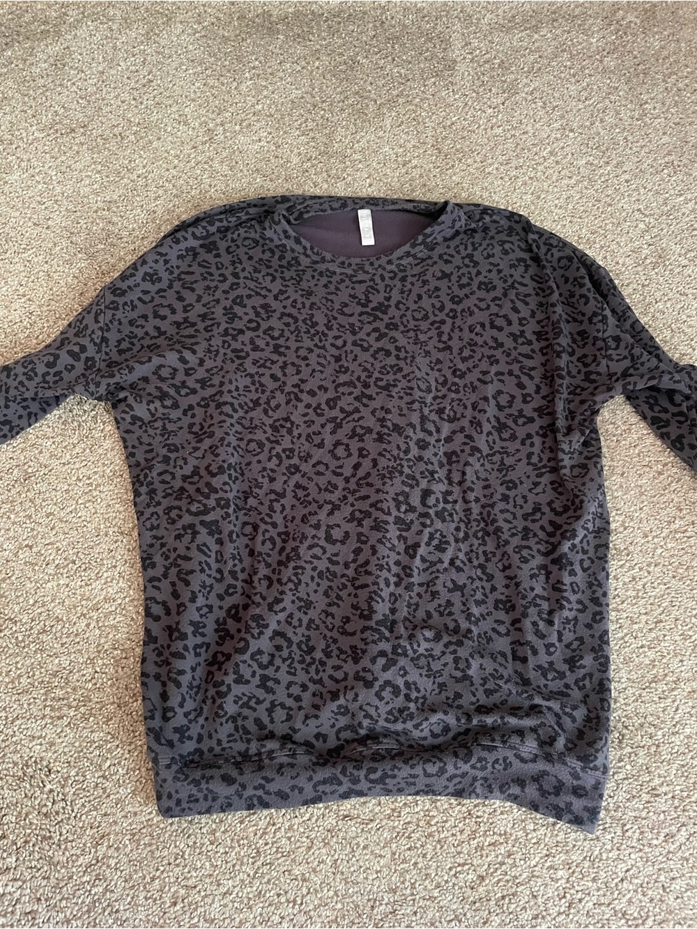Athleta Black and Charcoal Leopard Crewneck Pullover